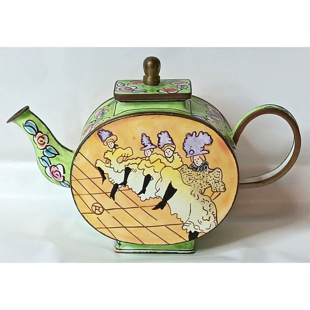 Kelvin Chen Numbered Mini Teapot Hand Painted Enamel French Can Can Girl Dancers